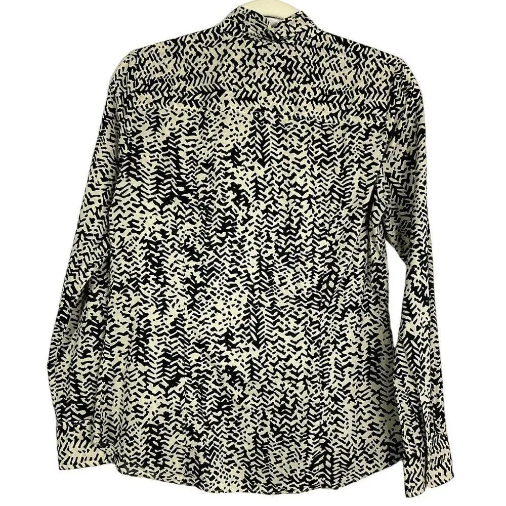 J. Crew Strada Fan Placket Perfect Shirt, Black/Cream, 100% Cotton, size 4 - Picture 10 of 13